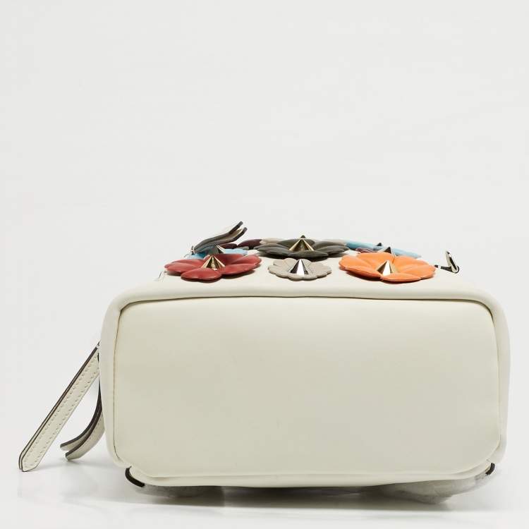 Pre Owned حقيبة ظهر فندي فلاورلاند جلد أبيض