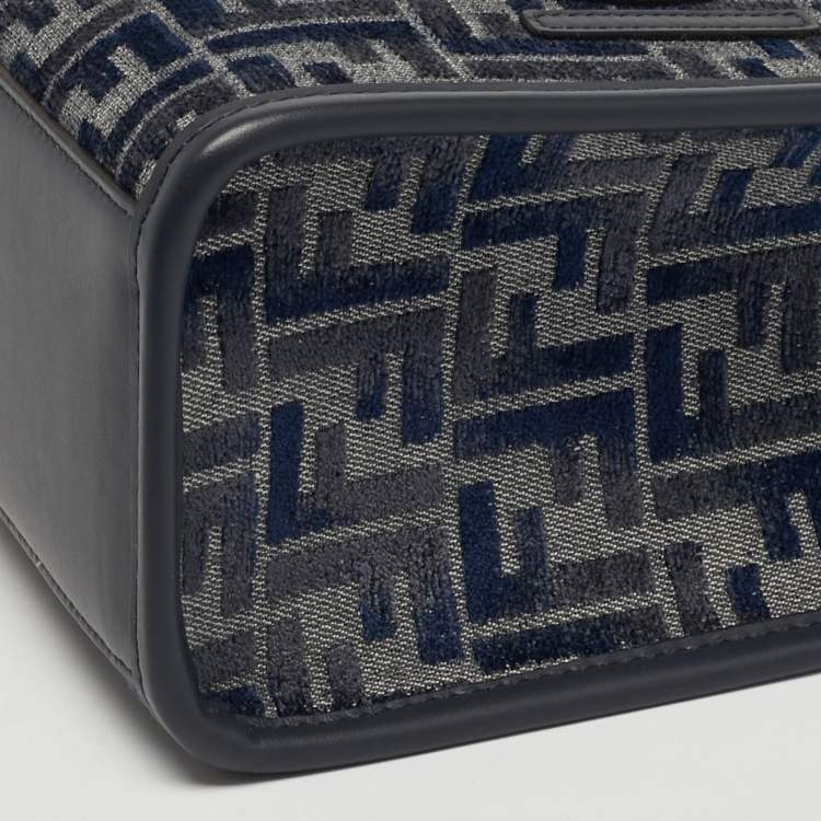 Pre Owned Fendi Sunshine Small Navy Blue FF Woven Fabric and Leather Tote