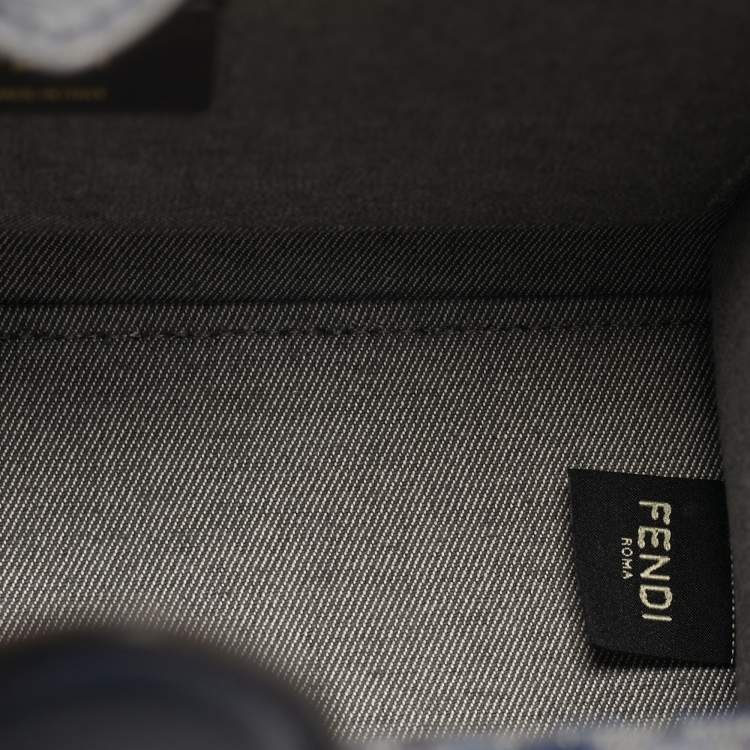 Pre Owned Fendi Sunshine Small Navy Blue FF Woven Fabric and Leather Tote