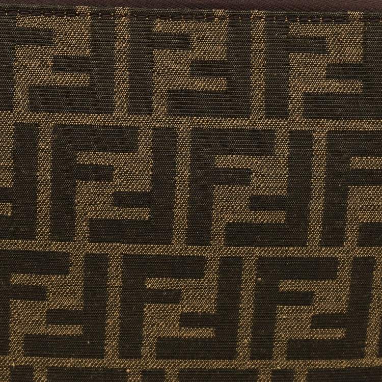 Pre Owned Fendi Baguette Medium Tobacco Zucca Canvas Flat Pouch