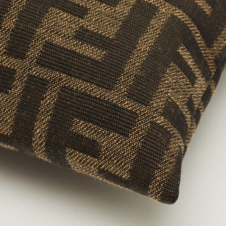 Pre Owned Fendi Baguette Medium Tobacco Zucca Canvas Flat Pouch