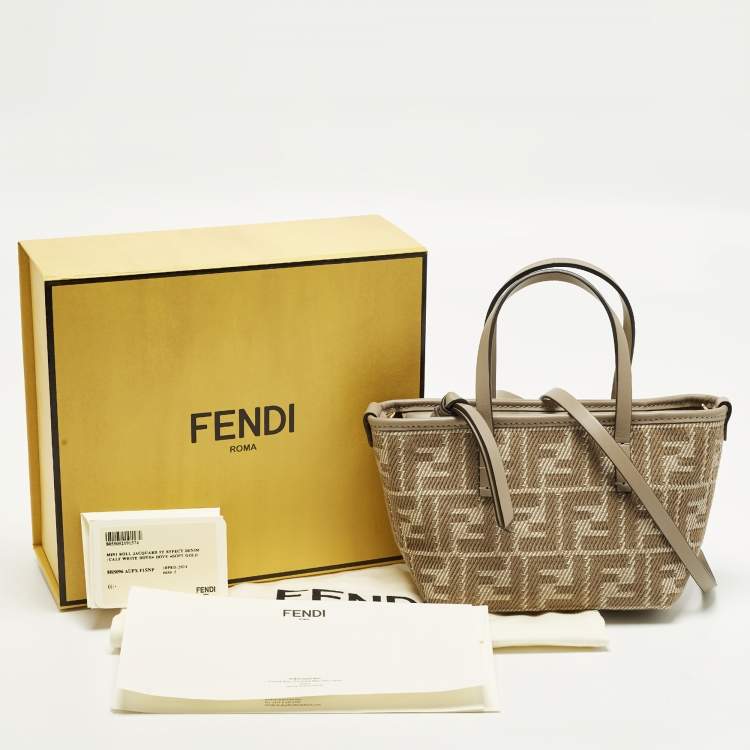 Pre Owned Fendi Roll Mini Beige Zucca Jacquard Tote