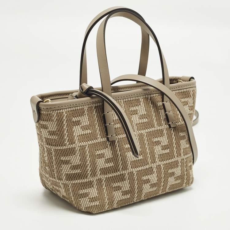 Pre Owned Fendi Roll Mini Beige Zucca Jacquard Tote