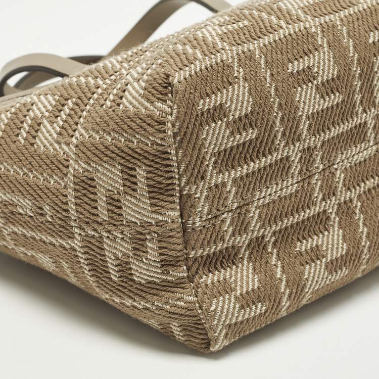 Pre Owned Fendi Roll Mini Beige Zucca Jacquard Tote