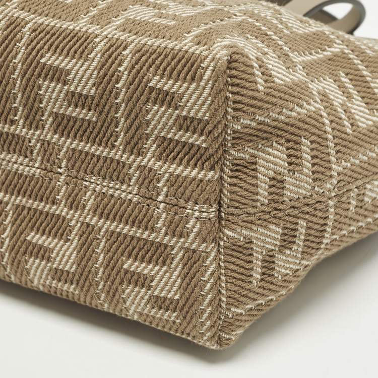 Pre Owned Fendi Roll Mini Beige Zucca Jacquard Tote