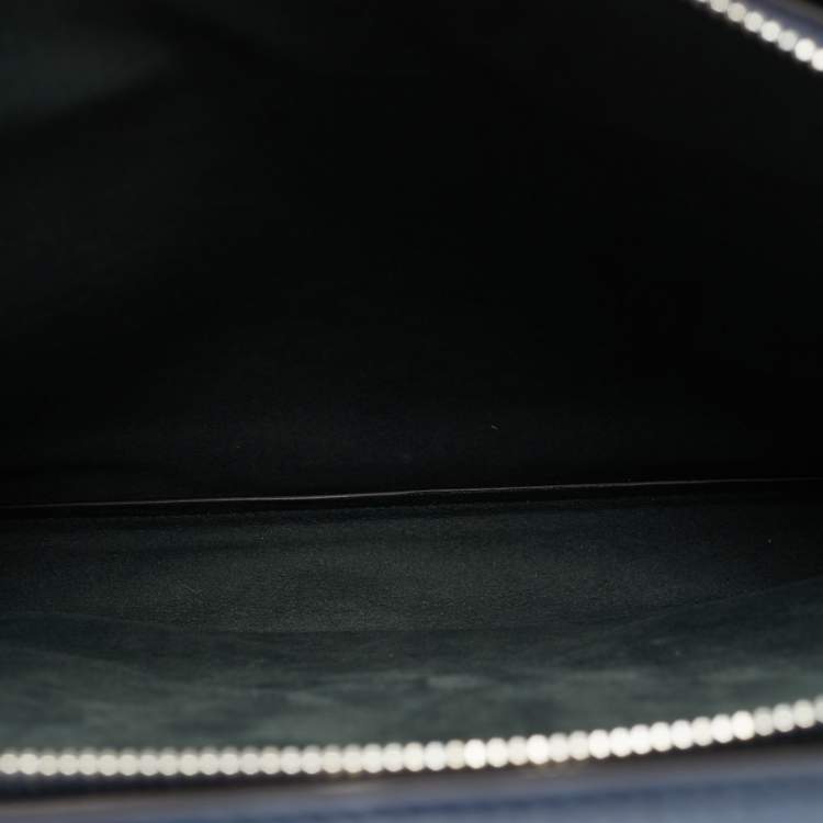 Pre Owned Fendi Peekaboo ISeeU Medium Navy Blue Jacquard Wover Fabric and Leather Top Handle Bag