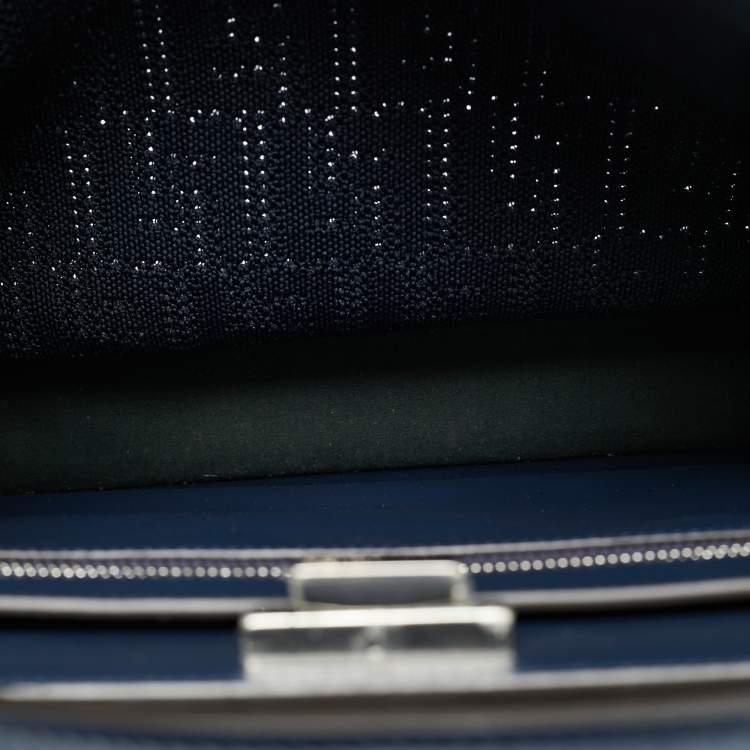 Pre Owned Fendi Peekaboo ISeeU Medium Navy Blue Jacquard Wover Fabric and Leather Top Handle Bag