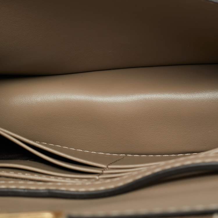 Pre Owned Fendi Baguette Beige FF Jacquard Denim Wallet On Chain