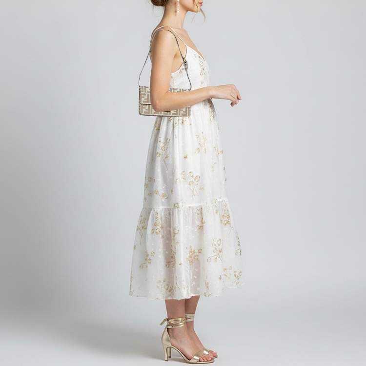 Pre Owned Fendi Baguette Beige FF Jacquard Denim Wallet On Chain