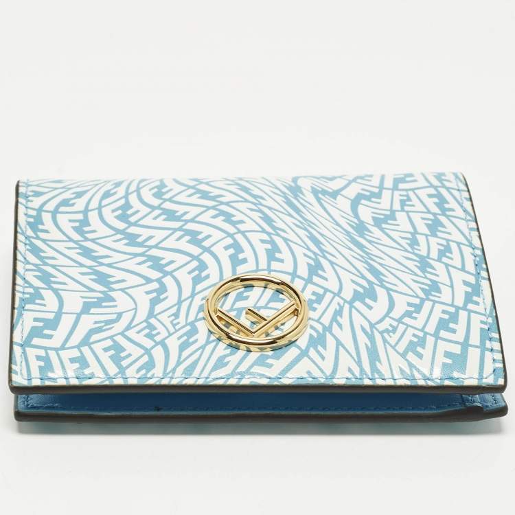 Pre Owned Fendi F is Fendi Blue/White Vertigo Leather Bifold Wallet
