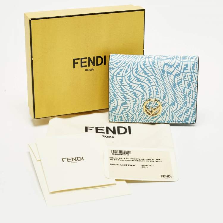 Pre Owned Fendi F is Fendi Blue/White Vertigo Leather Bifold Wallet