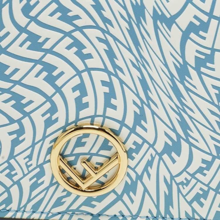 Pre Owned Fendi F is Fendi Blue/White Vertigo Leather Bifold Wallet