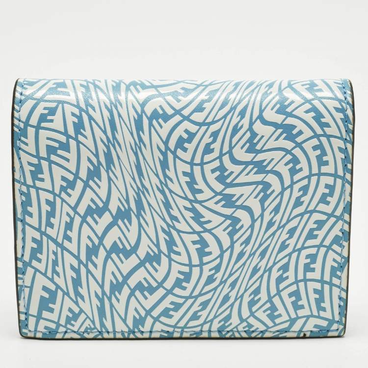 Pre Owned Fendi F is Fendi Blue/White Vertigo Leather Bifold Wallet