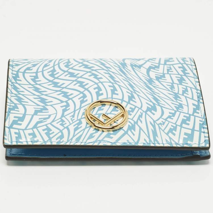 Pre Owned Fendi F is Fendi Blue/White Vertigo Leather Bifold Wallet