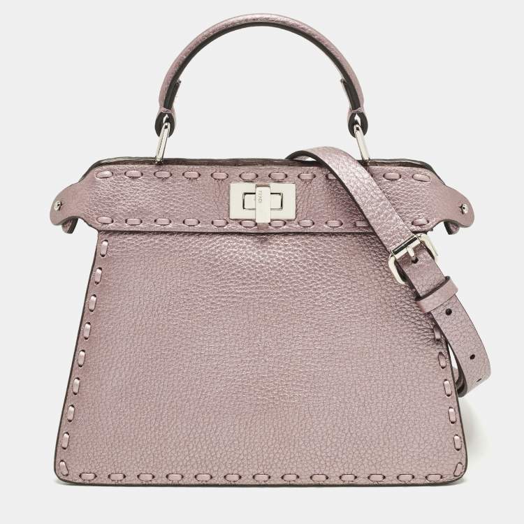 Pre Owned Fendi Peekaboo Iseeu Petite Metallic Purple Leather Top Handle Bag