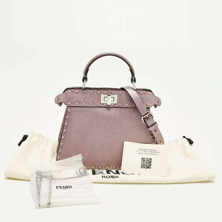 Pre Owned Fendi Peekaboo Iseeu Petite Metallic Purple Leather Top Handle Bag