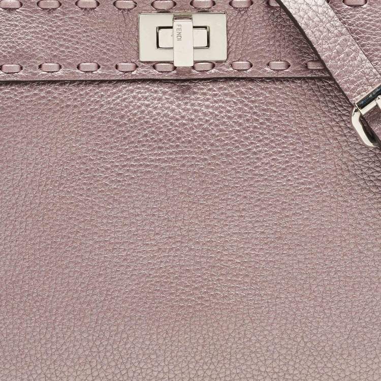 Pre Owned Fendi Peekaboo Iseeu Petite Metallic Purple Leather Top Handle Bag
