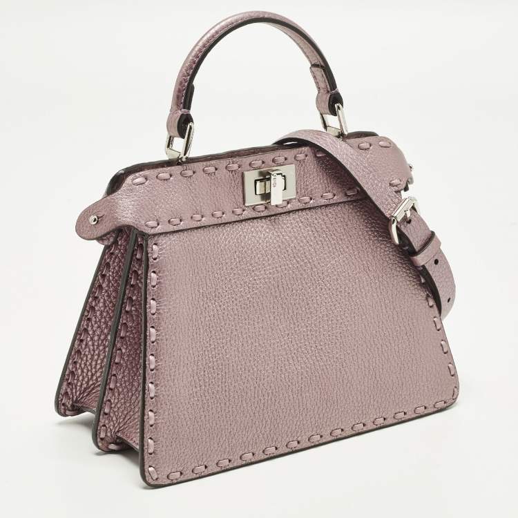 Pre Owned Fendi Peekaboo Iseeu Petite Metallic Purple Leather Top Handle Bag