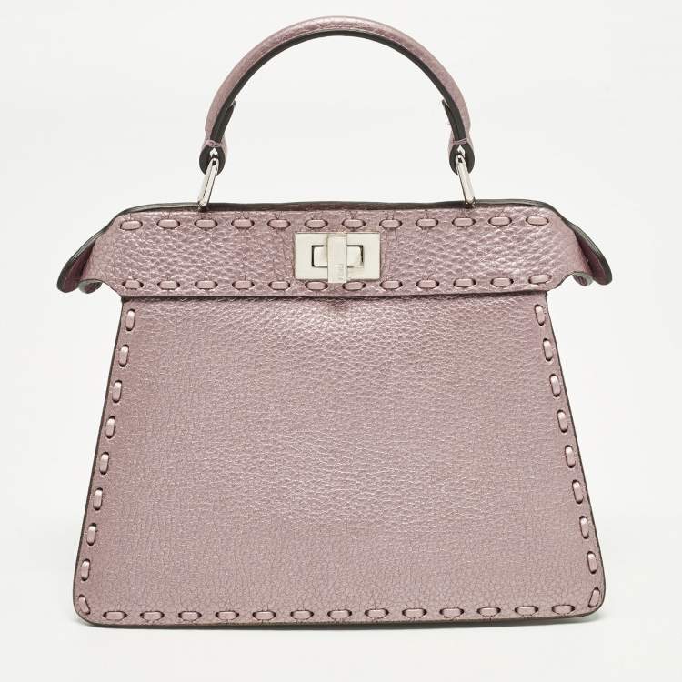 Pre Owned Fendi Peekaboo Iseeu Petite Metallic Purple Leather Top Handle Bag