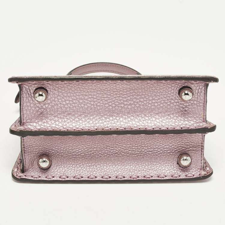 Pre Owned Fendi Peekaboo Iseeu Petite Metallic Purple Leather Top Handle Bag