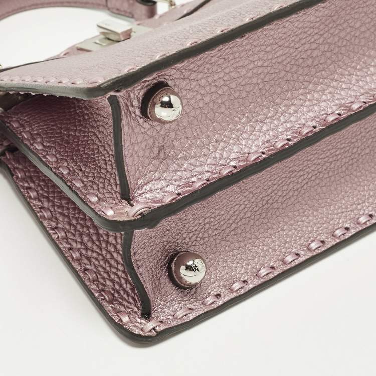 Pre Owned Fendi Peekaboo Iseeu Petite Metallic Purple Leather Top Handle Bag