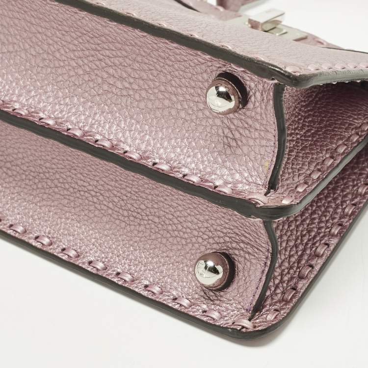 Pre Owned Fendi Peekaboo Iseeu Petite Metallic Purple Leather Top Handle Bag