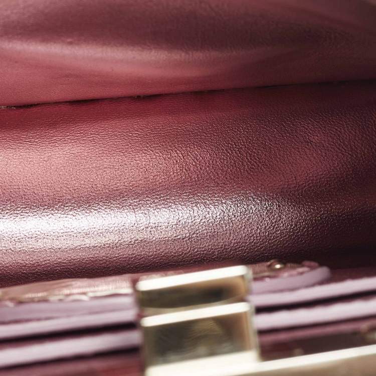 Pre Owned Fendi Peekaboo Iseeu Petite Metallic Purple Leather Top Handle Bag