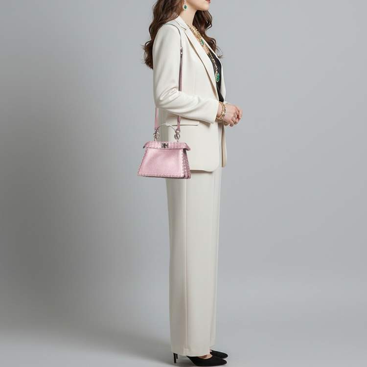 Pre Owned Fendi Peekaboo Iseeu Petite Metallic Purple Leather Top Handle Bag