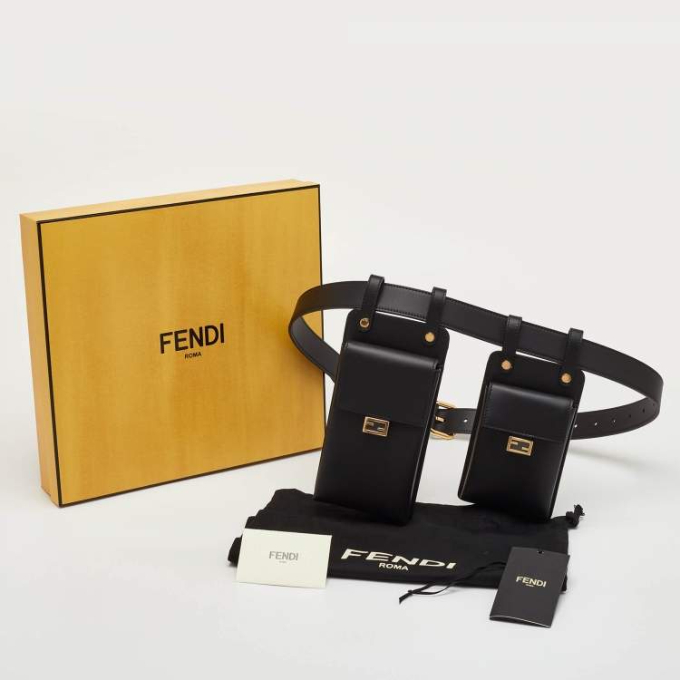 Pre Owned Fendi Black Leather Utility Pouch Tool Belt Bag