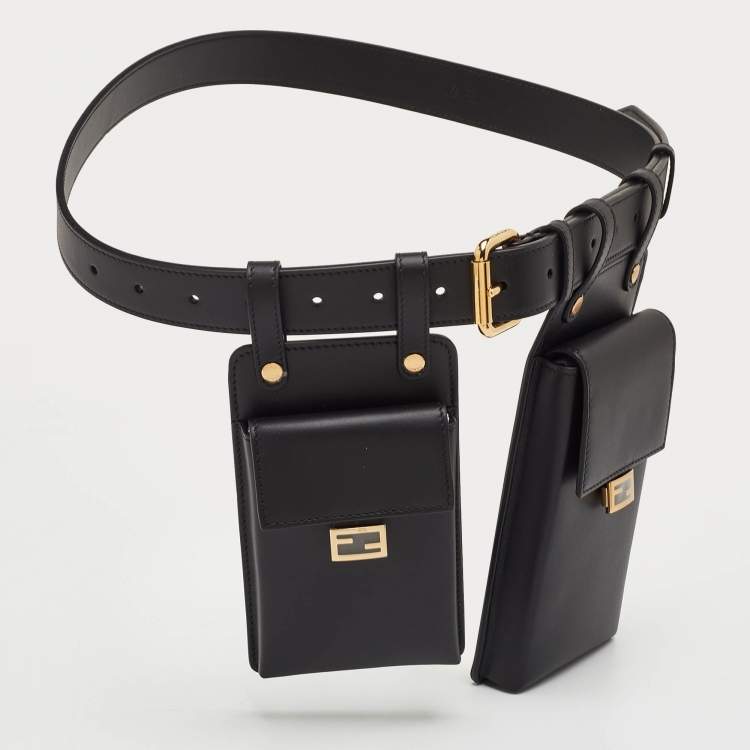 Pre Owned Fendi Black Leather Utility Pouch Tool Belt Bag