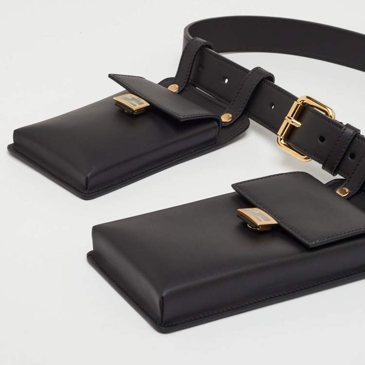 Pre Owned Fendi Black Leather Utility Pouch Tool Belt Bag