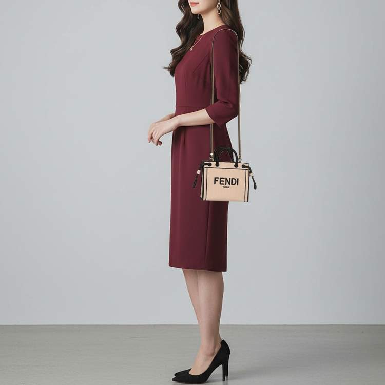 Pre Owned Fendi Mini Pink Canvas Shopping Tote