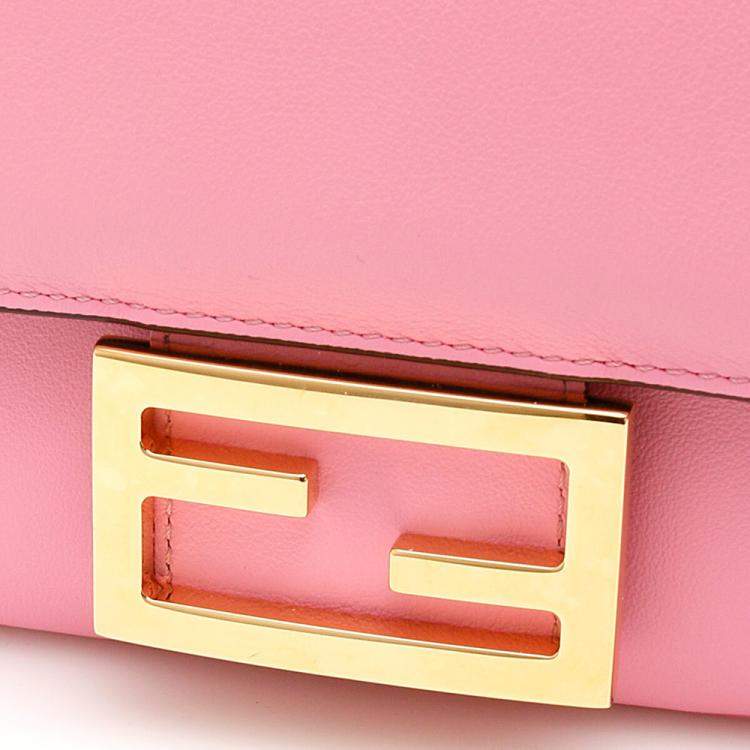 Pre Owned Fendi Pink Leather Baguette Duo Bag