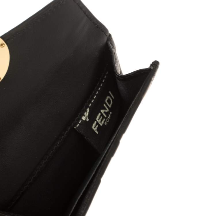 Pre Owned Fendi Black/Brown Zucca Leather Trifold Wallet