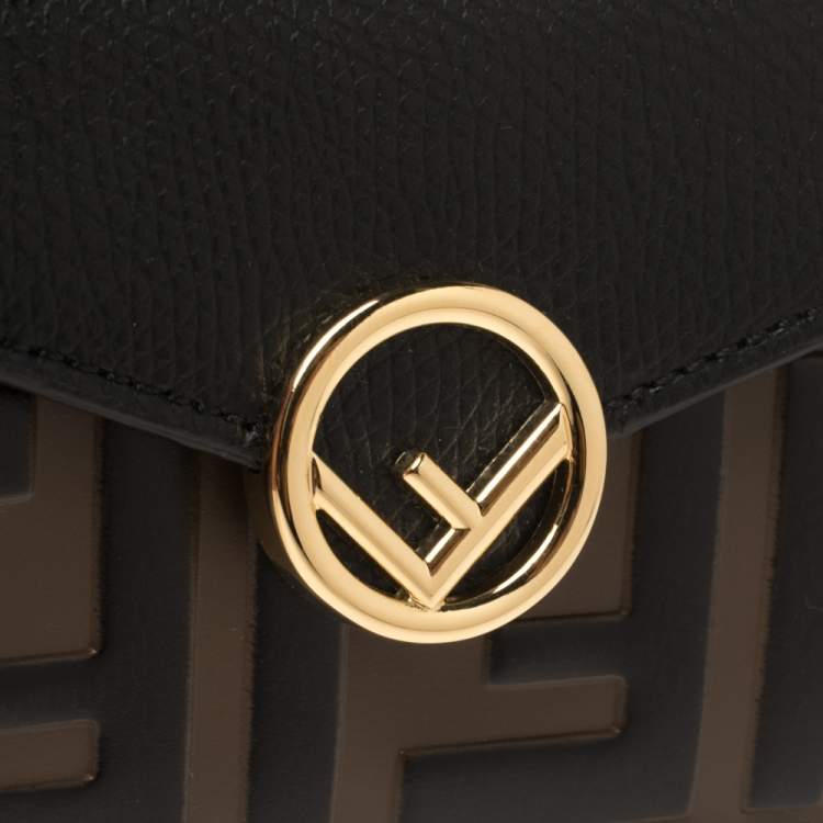 Pre Owned Fendi Black/Brown Zucca Leather Trifold Wallet