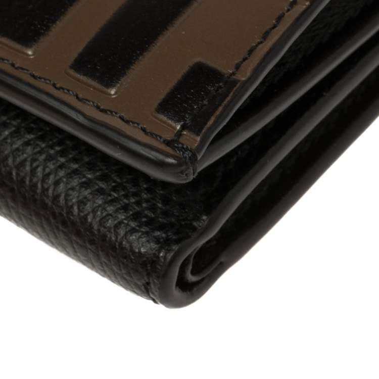 Pre Owned Fendi Black/Brown Zucca Leather Trifold Wallet