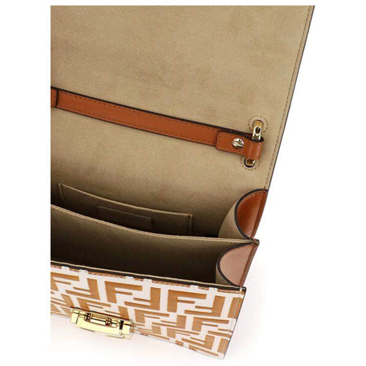 Pre Owned Fendi Tan/White Leather FF Kan U Bag