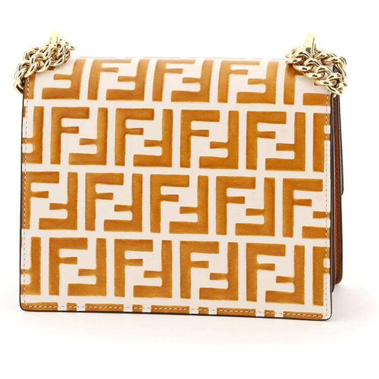 Pre Owned Fendi Tan/White Leather FF Kan U Bag