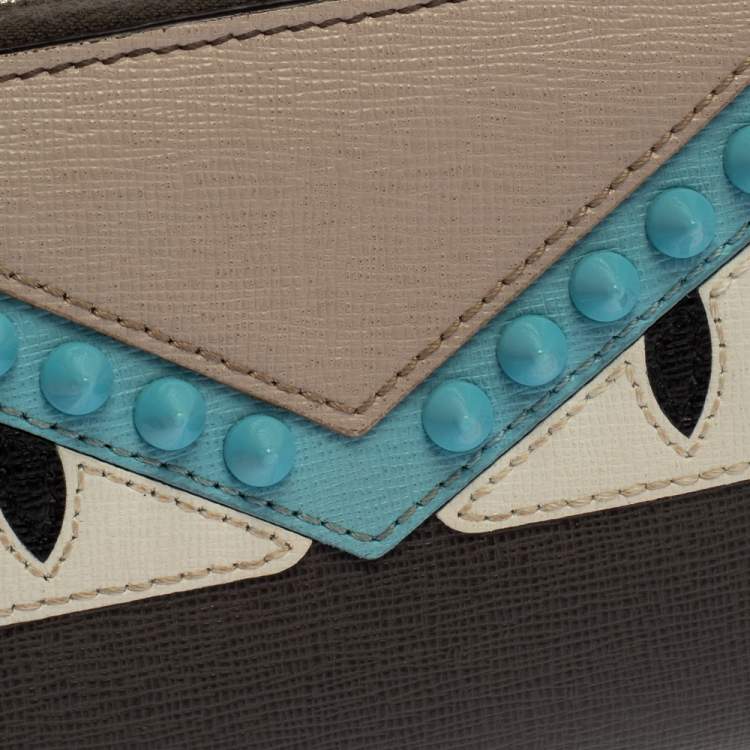 Pre Owned Fendi Multicolor Leather Mini Monster Eyes Zip Around Wallet