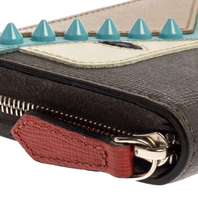 Pre Owned Fendi Multicolor Leather Mini Monster Eyes Zip Around Wallet