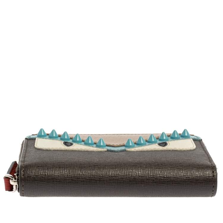 Pre Owned Fendi Multicolor Leather Mini Monster Eyes Zip Around Wallet