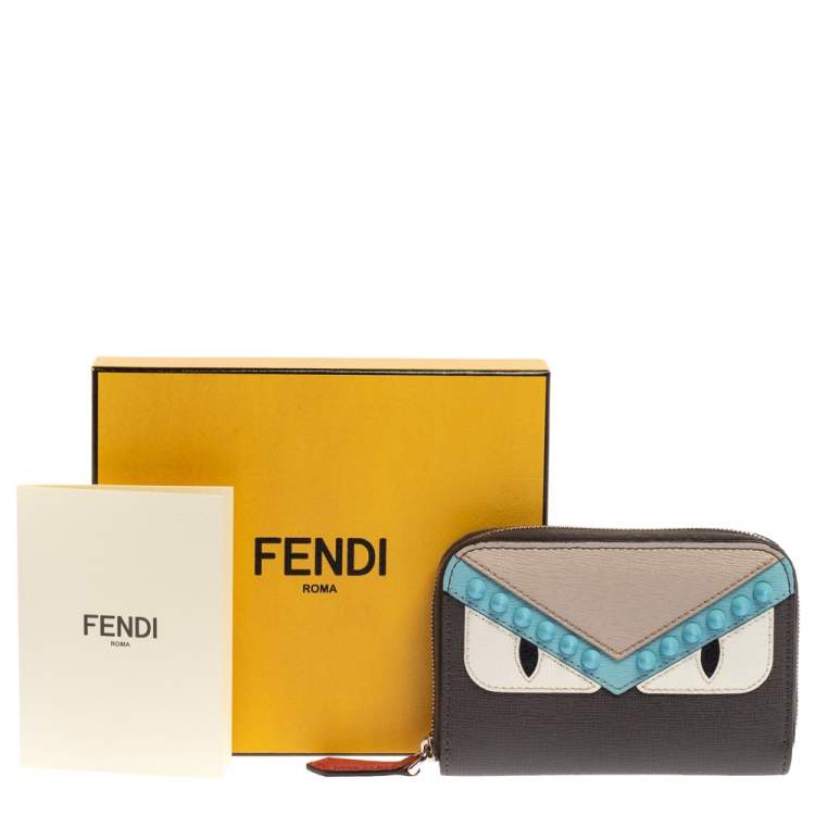 Pre Owned Fendi Multicolor Leather Mini Monster Eyes Zip Around Wallet