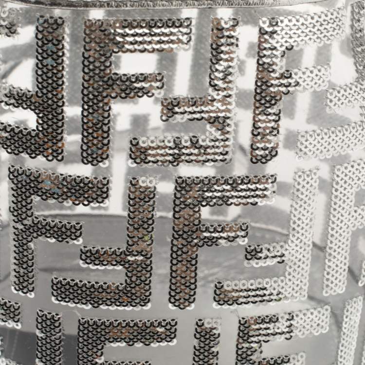 Pre Owned Fendi Silver PVC and Leather Mini Sequin F Mon Tresor Drawstring Bucket Bag