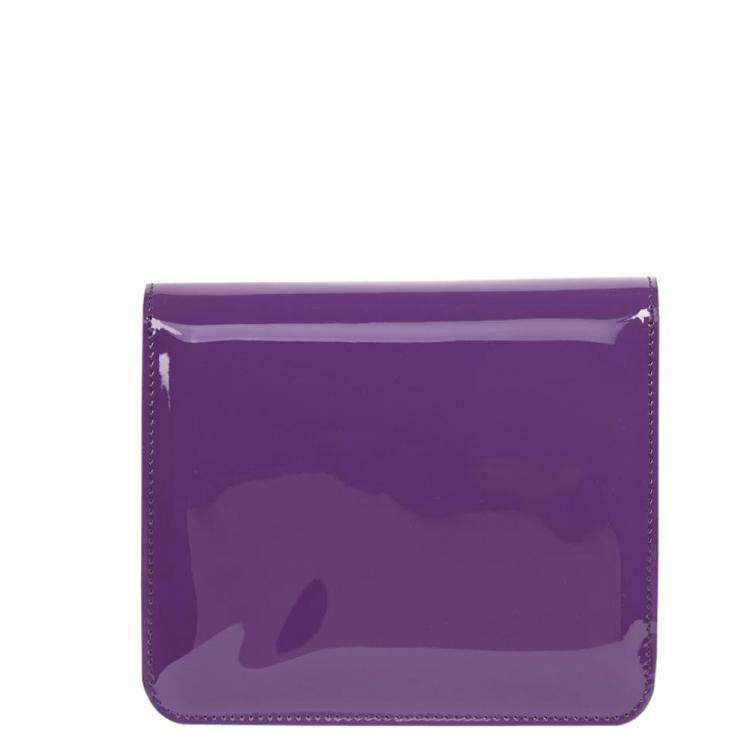 Pre Owned Fendi Violet Patent Leather Karligraphy Bag