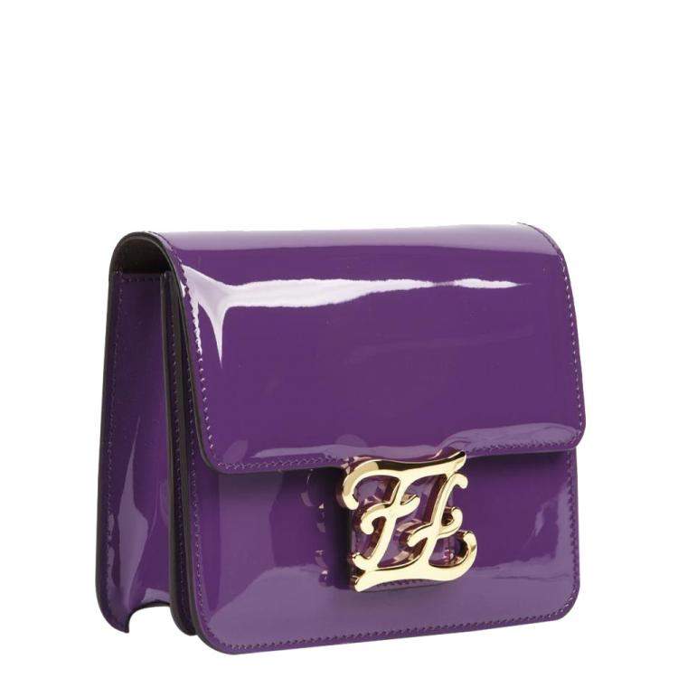 Pre Owned Fendi Violet Patent Leather Karligraphy Bag