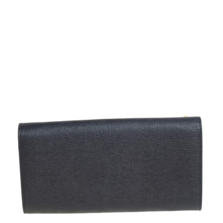 Pre Owned Fendi Black Leather Monster Eyes Continental Wallet