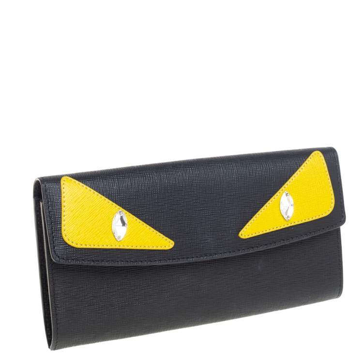 Pre Owned Fendi Black Leather Monster Eyes Continental Wallet