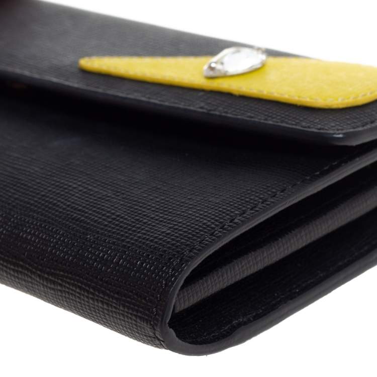 Pre Owned Fendi Black Leather Monster Eyes Continental Wallet