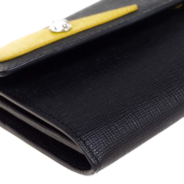 Pre Owned Fendi Black Leather Monster Eyes Continental Wallet