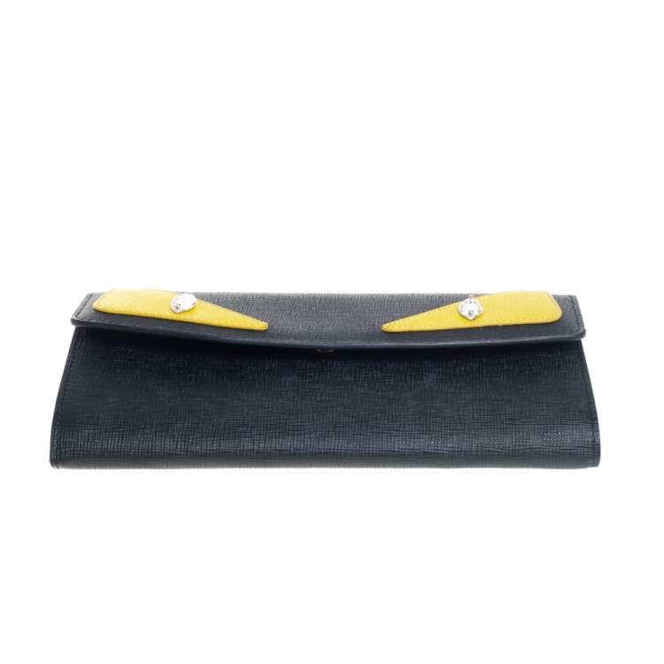 Pre Owned Fendi Black Leather Monster Eyes Continental Wallet